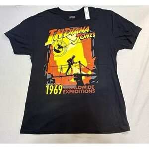 Indiana Jones Worldwide Black Men's Tee Shirt Large (42-44) , Short Sleeve‎